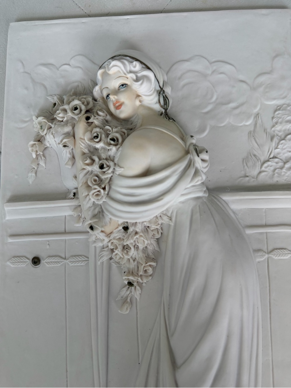 White Ceramic Lady Relief Wall Sculpture - Decorative Home Accent